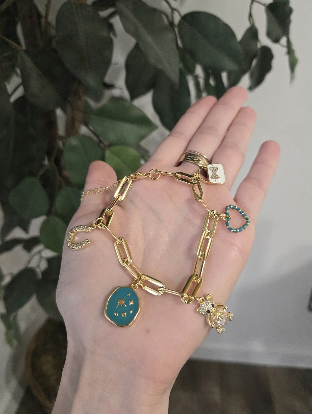 18k Gold Turquoise Charm Bracelet